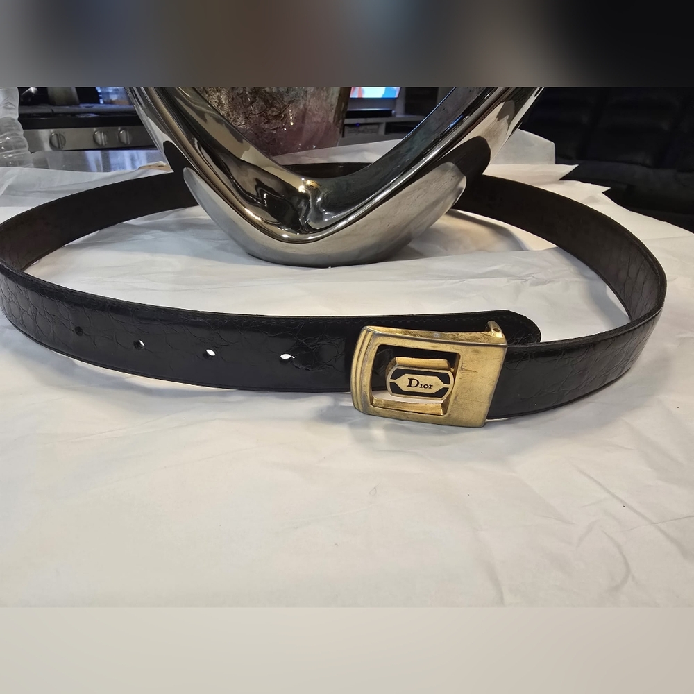 Dior Black and Brown Belt with Gold Buckle